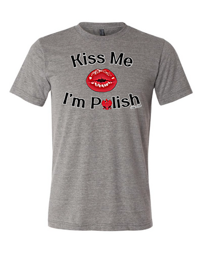 "Kiss me I'm Polish' design on Gray