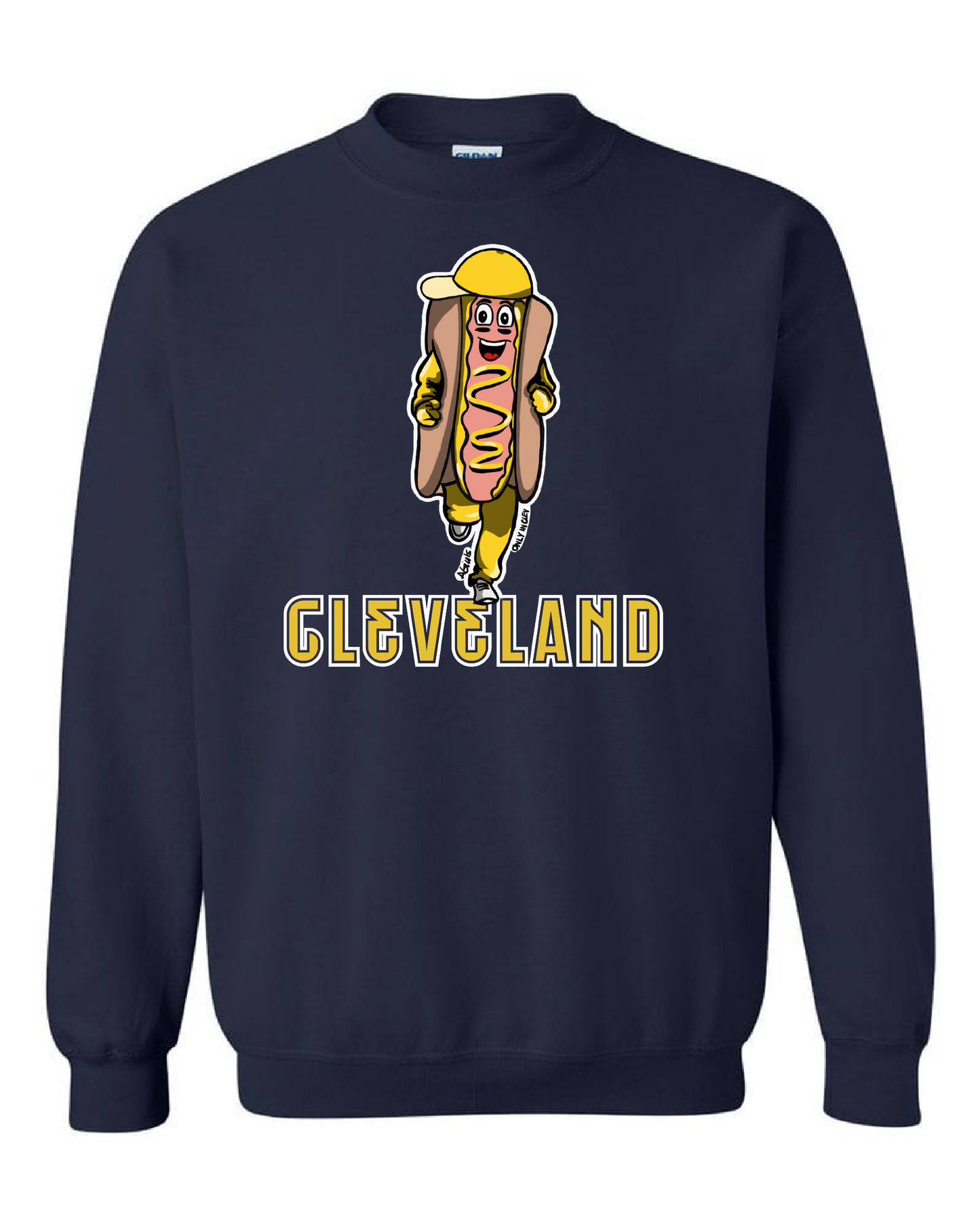 "Cleveland Mustard Dog/Design" on Navy - Only in Clev 