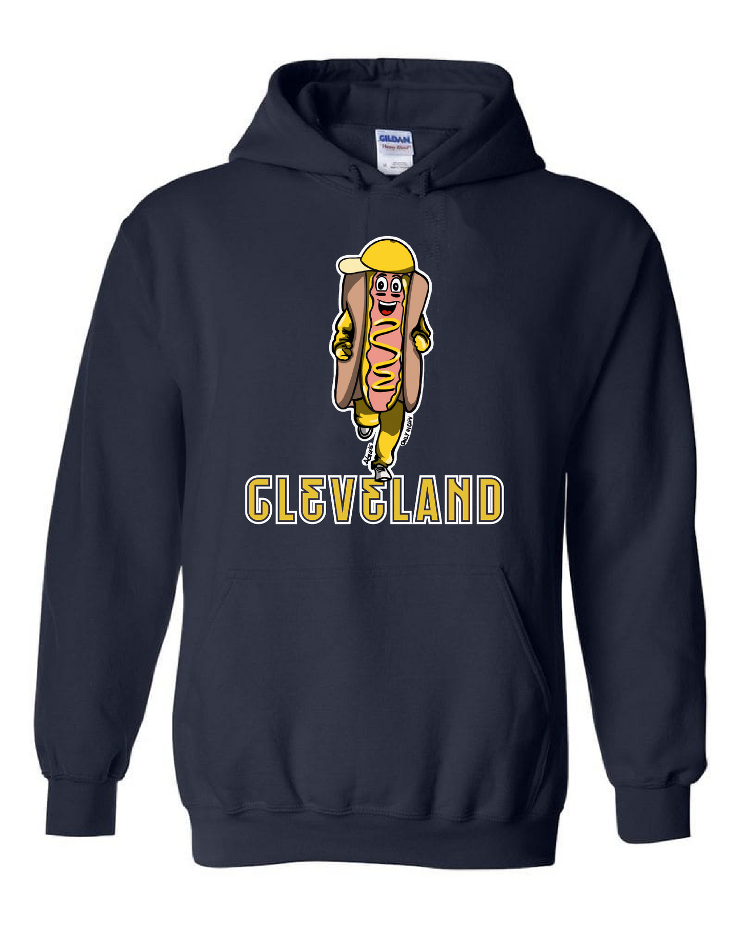 "Cleveland Mustard Dog/Design" on Navy - Only in Clev 