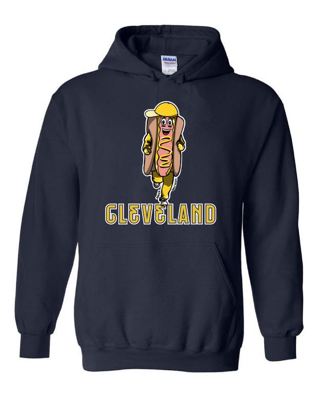 "Cleveland Mustard Dog/Design" on Navy