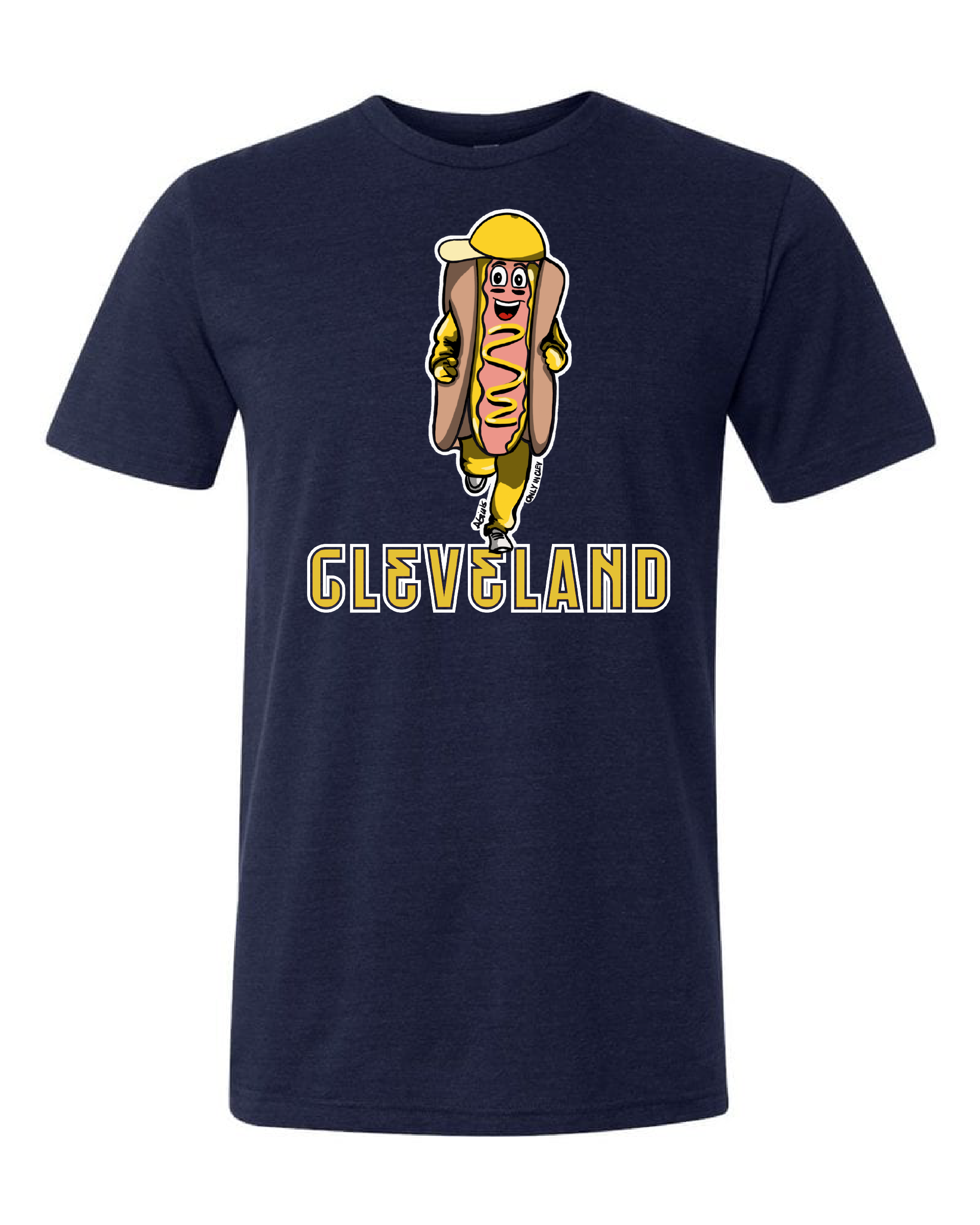 "Cleveland Mustard Dog/Design" on Navy - Only in Clev 
