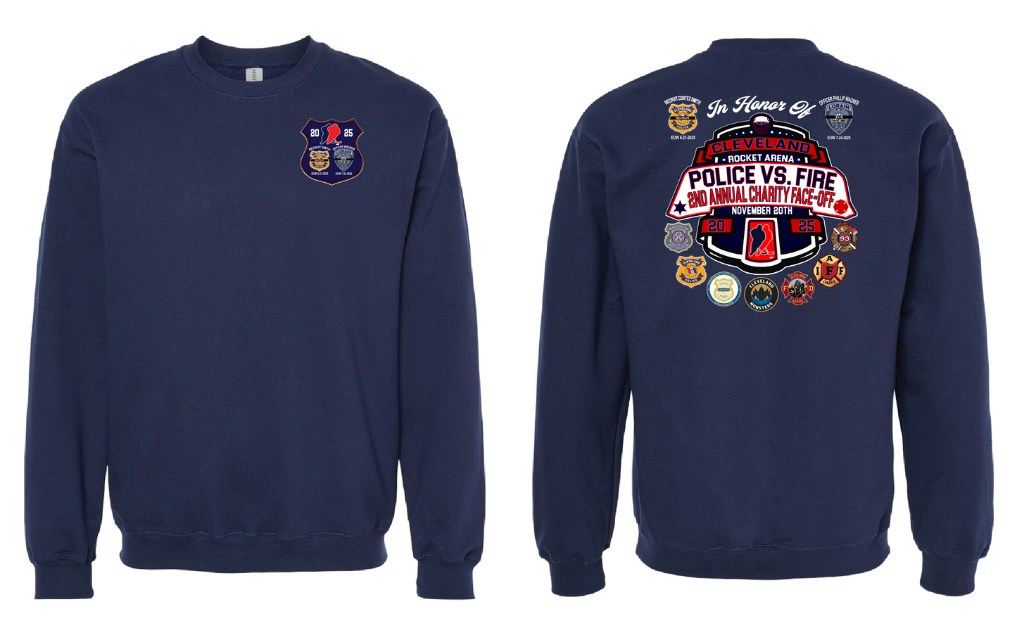 Cleveland Police vs Cleveland Firefighters Hockey Event Apparel Only in Clev 3XL / Navy Crew Sweatshirt