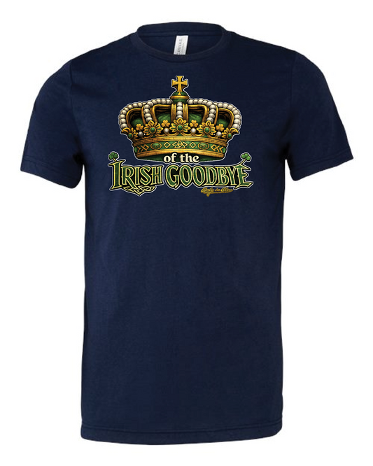 "Irish Goodbye Crown" design on navy Only in Clev