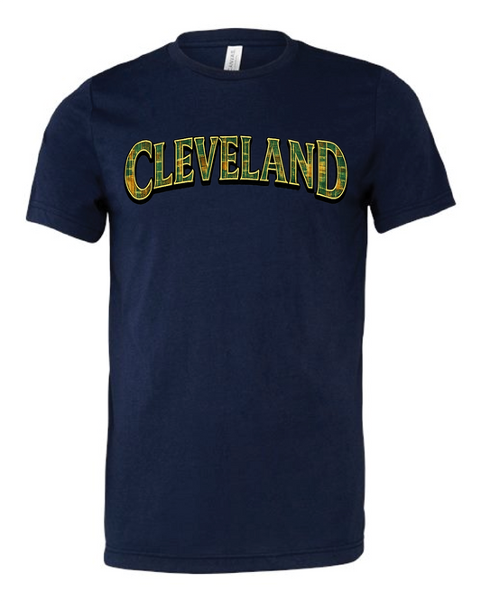 "Irish Plaid Cleveland design on navy Only in Clev