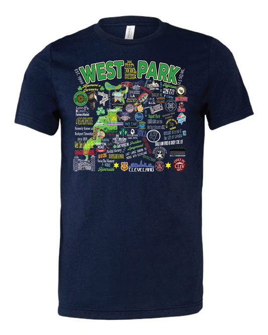 "West Park Collage" Design on Navy - Only in Clev 