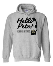 "Hello Pete" design on gray