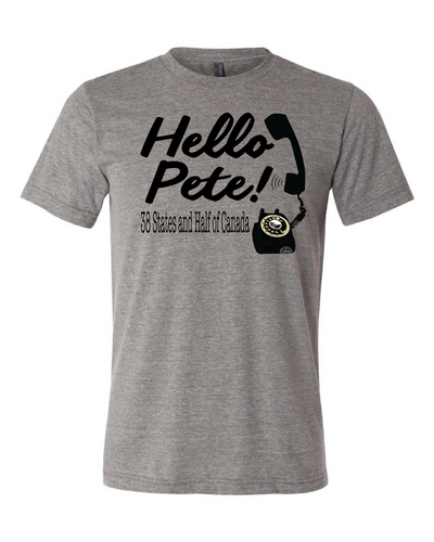 "Hello Pete" design on gray
