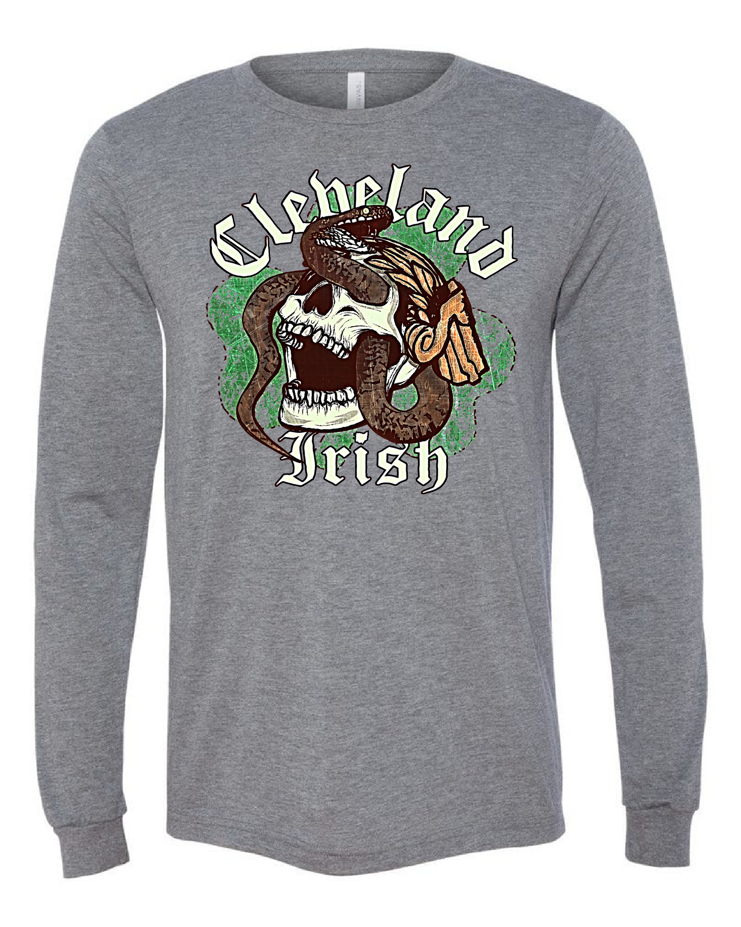 "Cleveland Irish Skull Snake" design on Gray - Only in Clev 