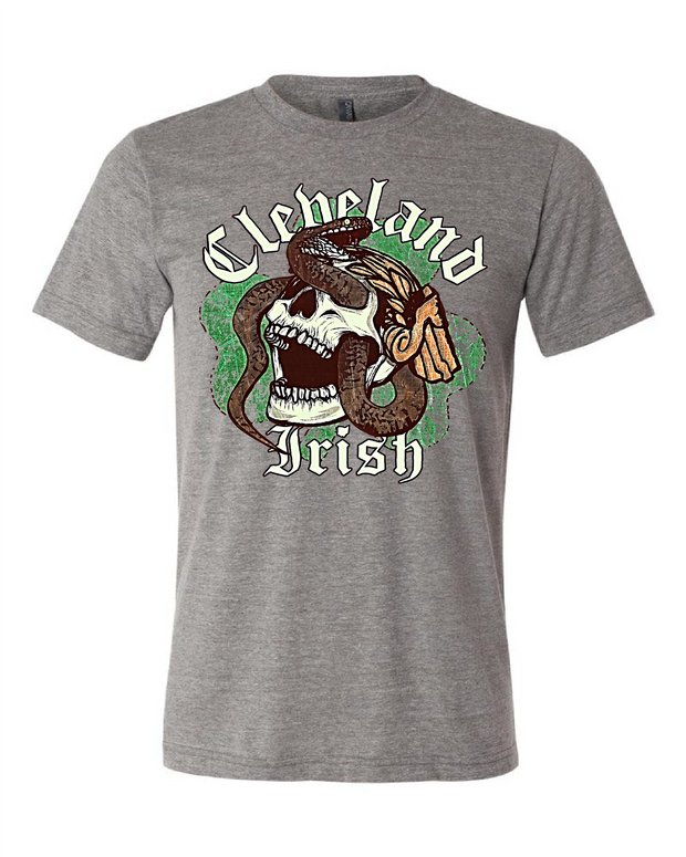 "Cleveland Irish Skull Snake" design on Gray