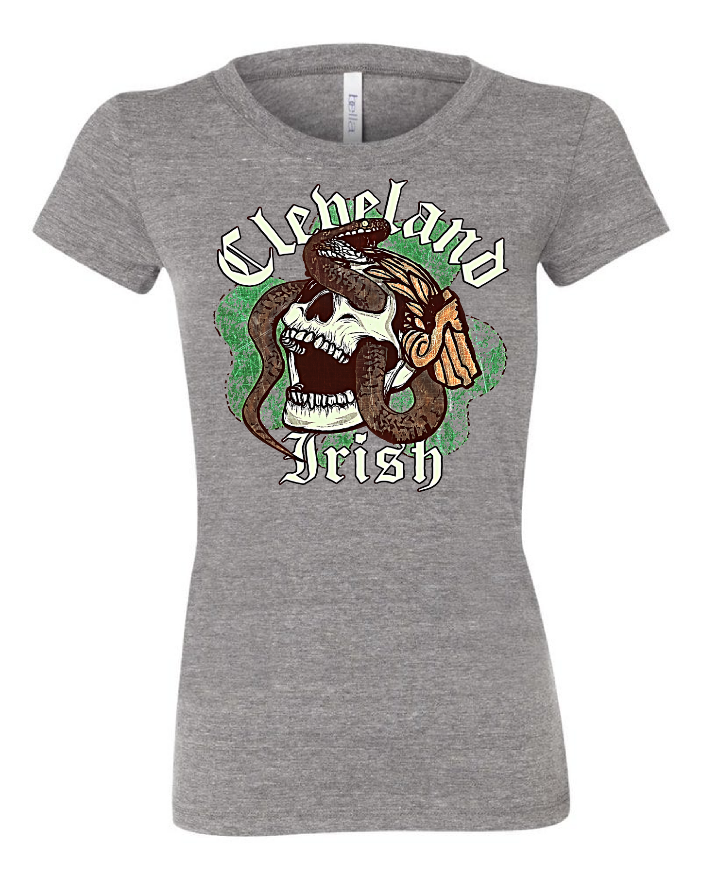 "Cleveland Irish Skull Snake" design on Gray - Only in Clev 