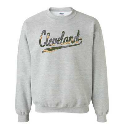 Cleveland Script Camo Crewneck Sweatshirt - Only in Clev