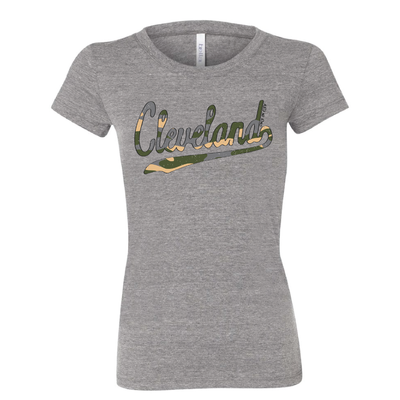Cleveland Script Camo Womens T-Shirt - Only in Clev