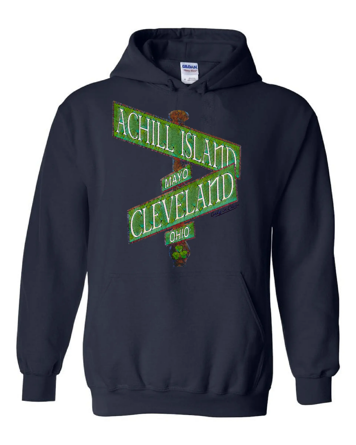 "Achill Island Cleveland Sign" Irish Design on Navy - Only in Clev 