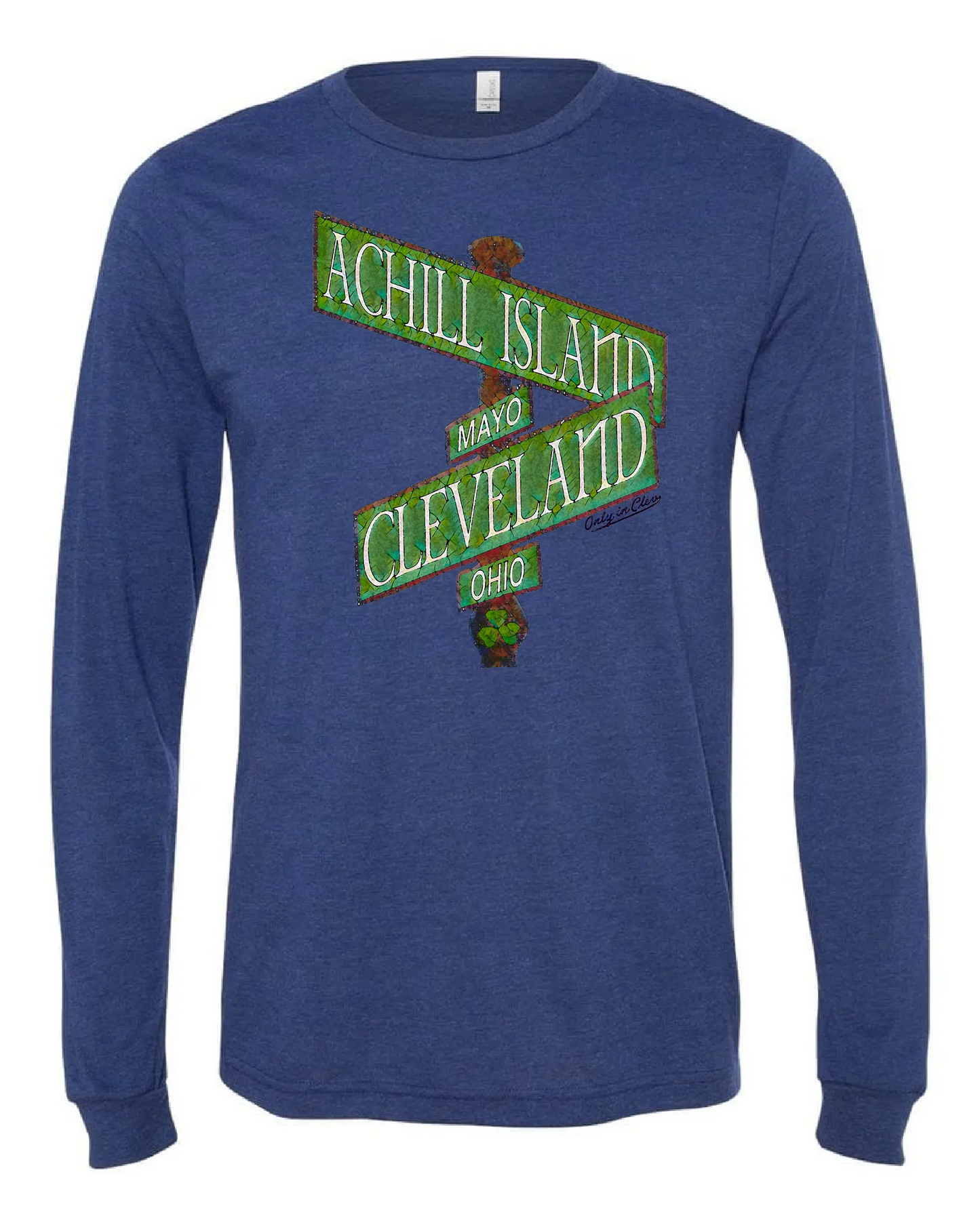 "Achill Island Cleveland Sign" Irish Design on Navy - Only in Clev 