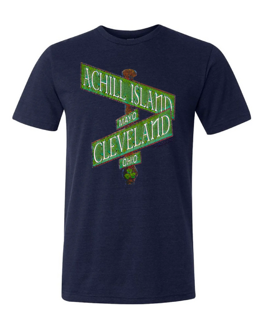 "Achill Island Cleveland Sign" Irish Design on Navy - Only in Clev 