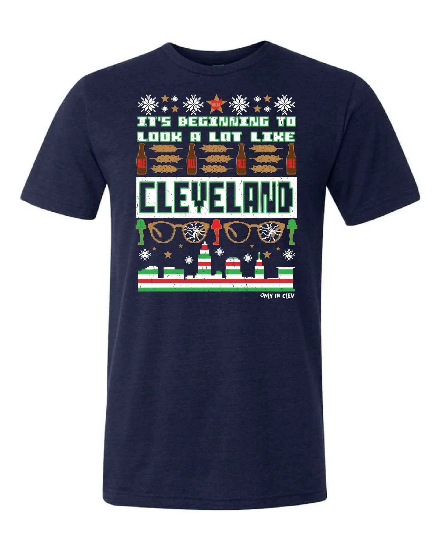 "Cleveland Christmas Design" on Navy - Only in Clev 