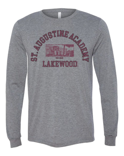 Maroon "St. Augustine Academy" Design on Grey - Only in Clev 3XL-Unisex-Long-Sleeve-T-Shirt