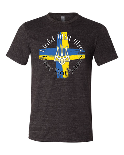 "Light Will Win Over Darkness" Ukraine Design on Black