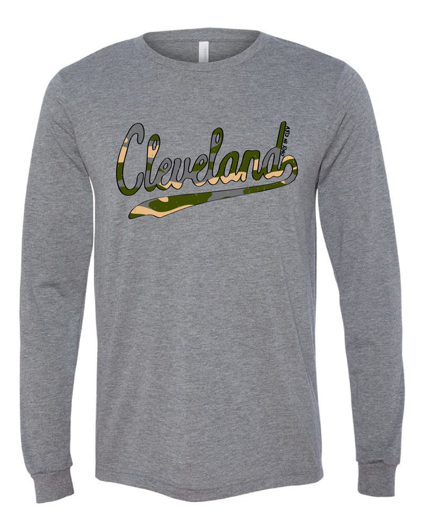 "Cleveland Camo Script Design" on Gray - Only in Clev