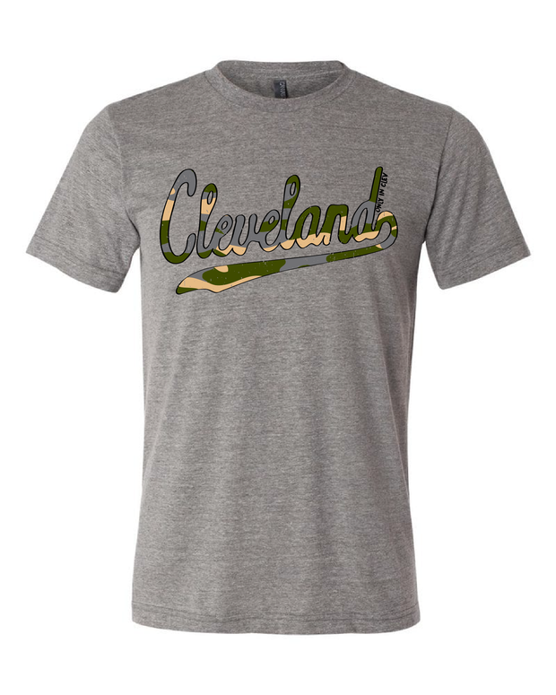 "Cleveland Camo Script Design" on Gray - Only in Clev