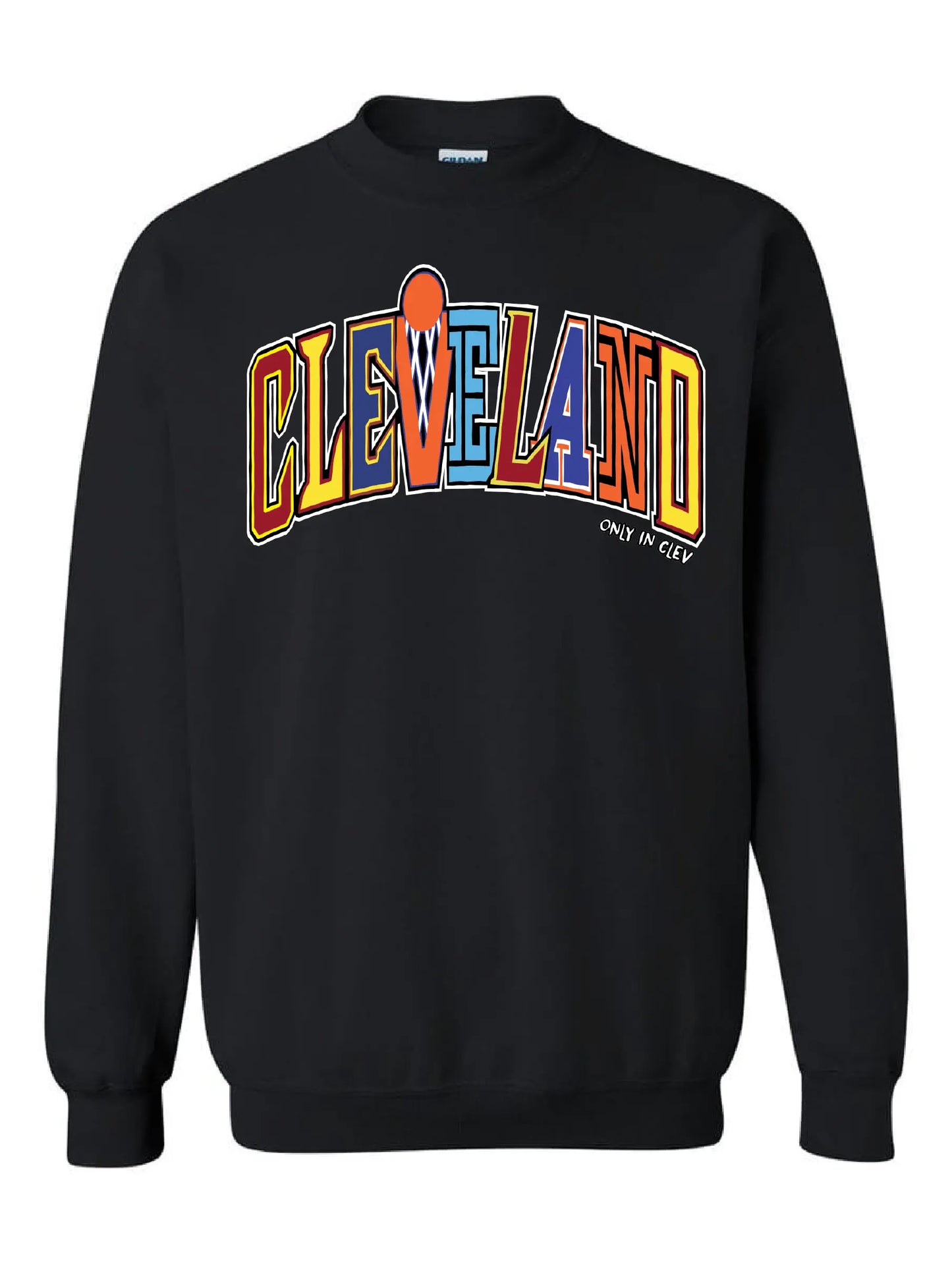"Cleveland Basketball Colorful Script" on Black - Only in Clev 