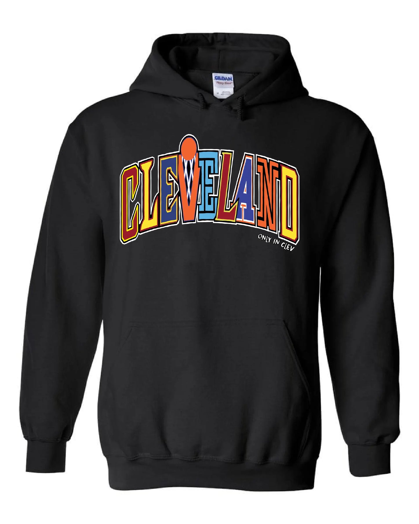 "Cleveland Basketball Colorful Script" on Black - Only in Clev 