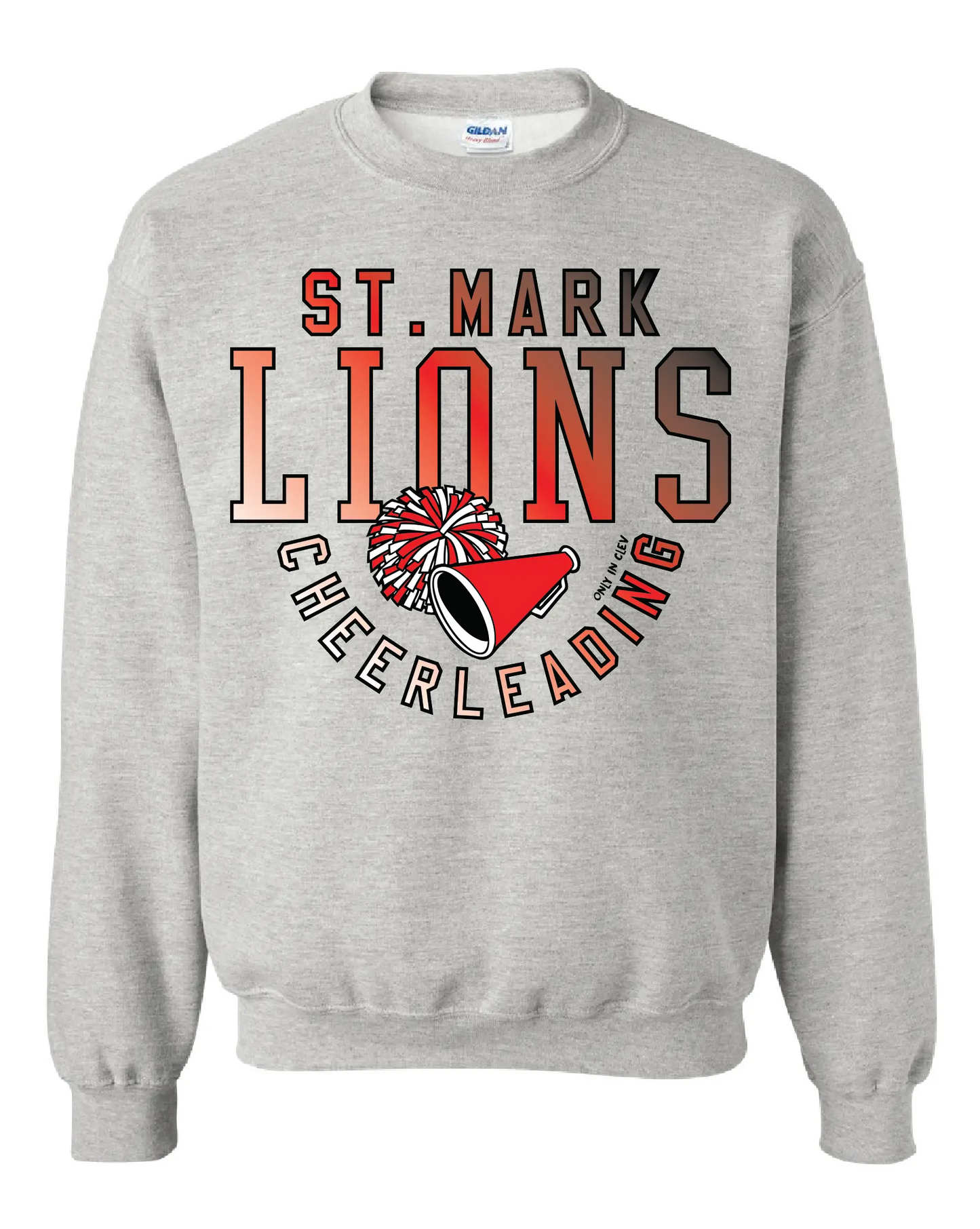 "St. Mark Lions Cheerleading" Design on Ash - Only in Clev 3XL-Crew-Sweatshirt