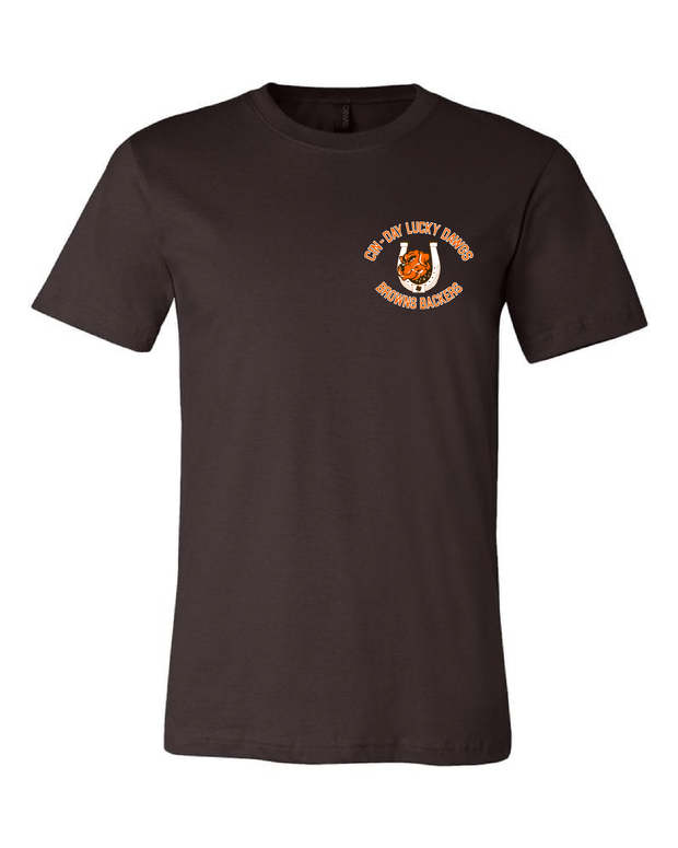 "Cin - Day Lucky Dawgs" left chest design on Brown - Only in Clev