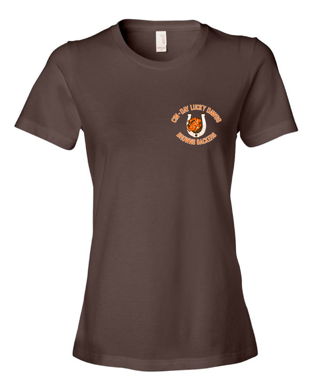 "Cin - Day Lucky Dawgs" left chest design on Brown - Only in Clev