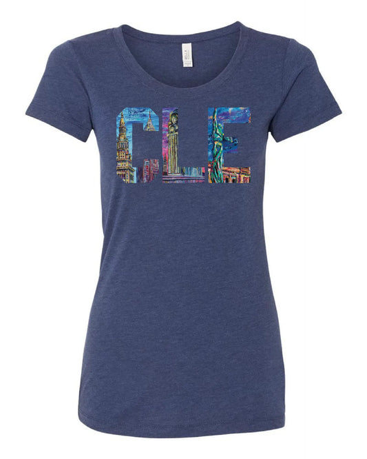 "CLE" T Shirt on Navy Only in Clev 2XL / Women's Short-Sleeve T-Shirt