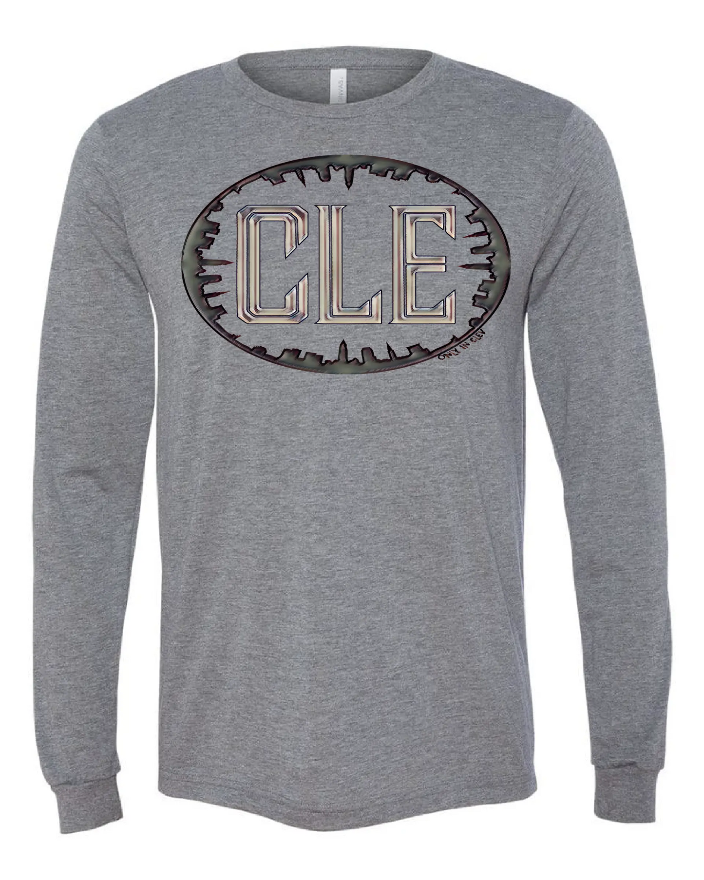 "Cle Skyline Oval" design on Grey - Only in Clev 