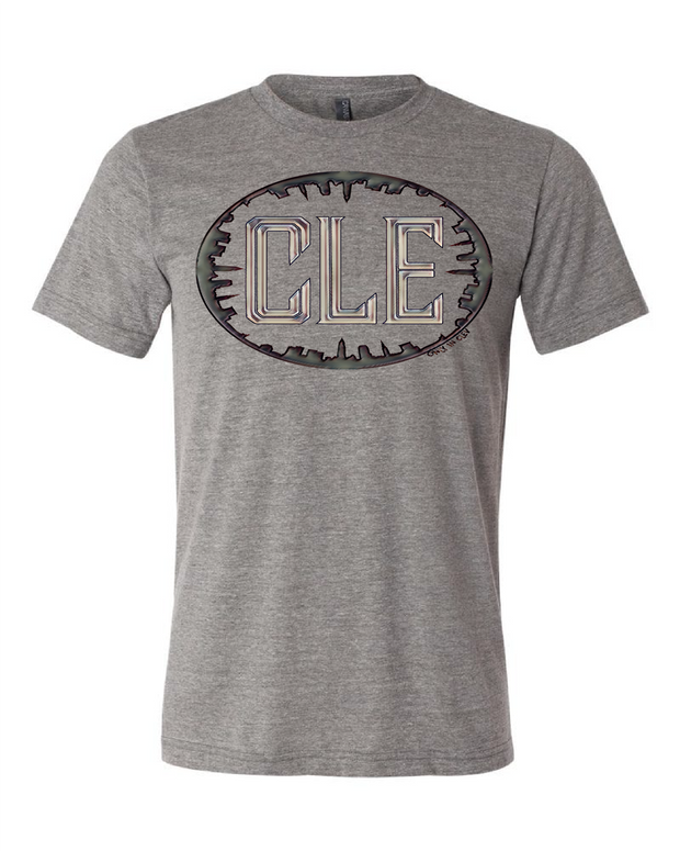 "Cle Skyline Oval" design on Grey