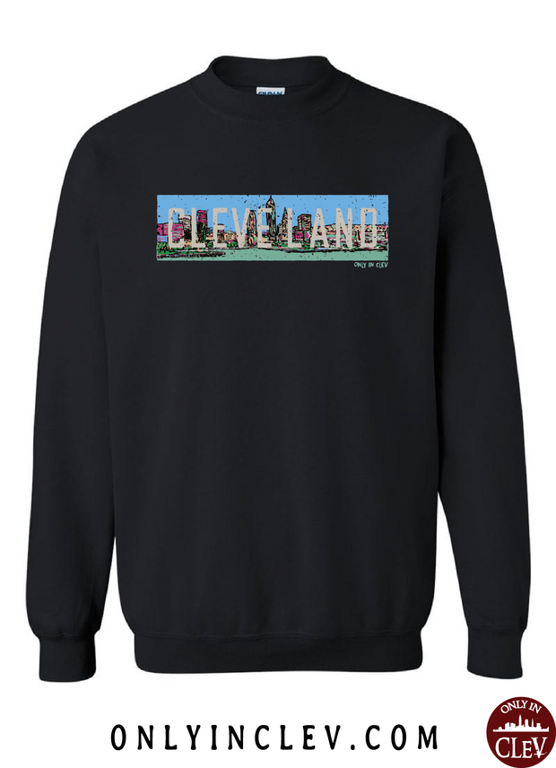 "Cleveland Skyline Panoramic" T Shirt on Black - Only in Clev