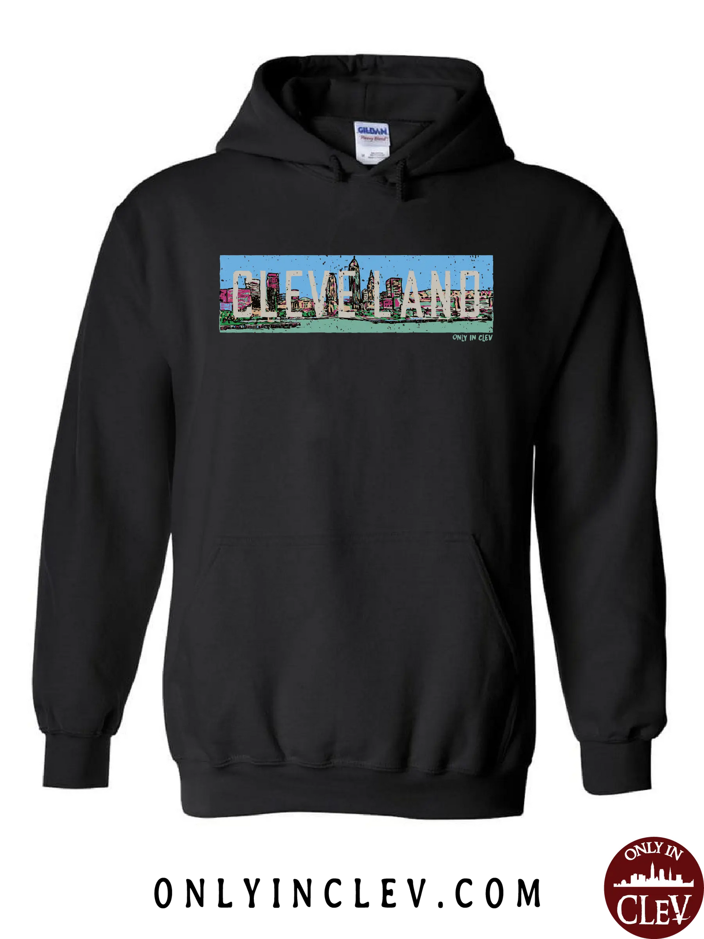 "Cleveland Skyline Panoramic" T Shirt on Black - Only in Clev