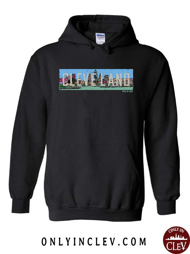 "Cleveland Skyline Panoramic" T Shirt on Black - Only in Clev