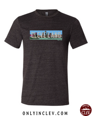 "Cleveland Skyline Panoramic" T Shirt on Black - Only in Clev