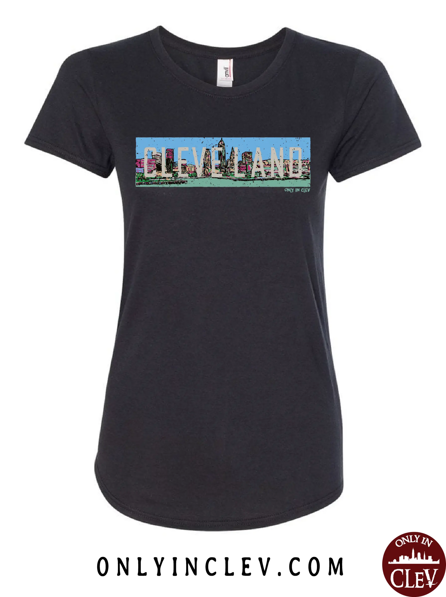 "Cleveland Skyline Panoramic" T Shirt on Black - Only in Clev