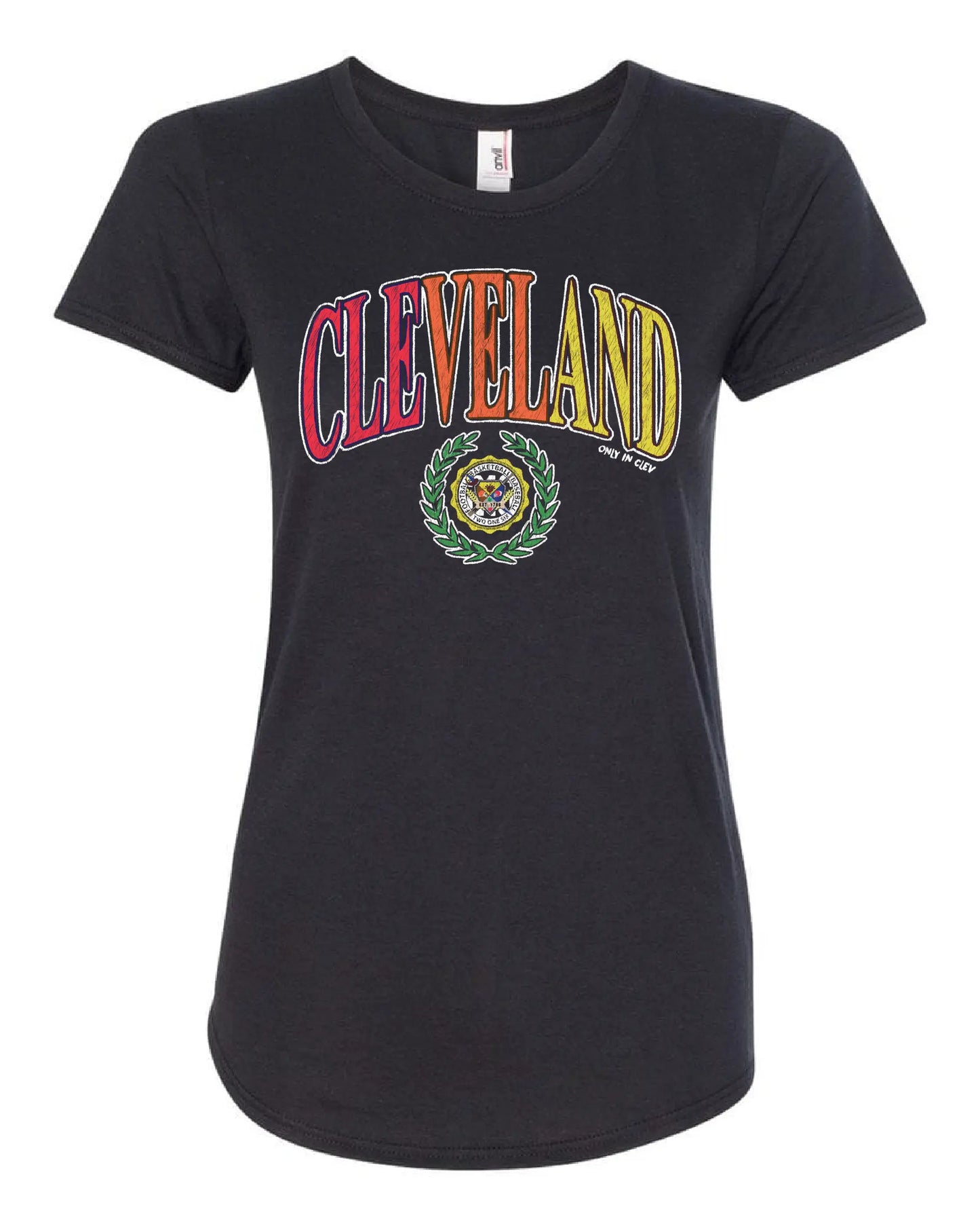 Cleveland Colorful All Sports Arch on Black - Only in Clev 2XL-Women-s-Short-Sleeve-T-Shirt