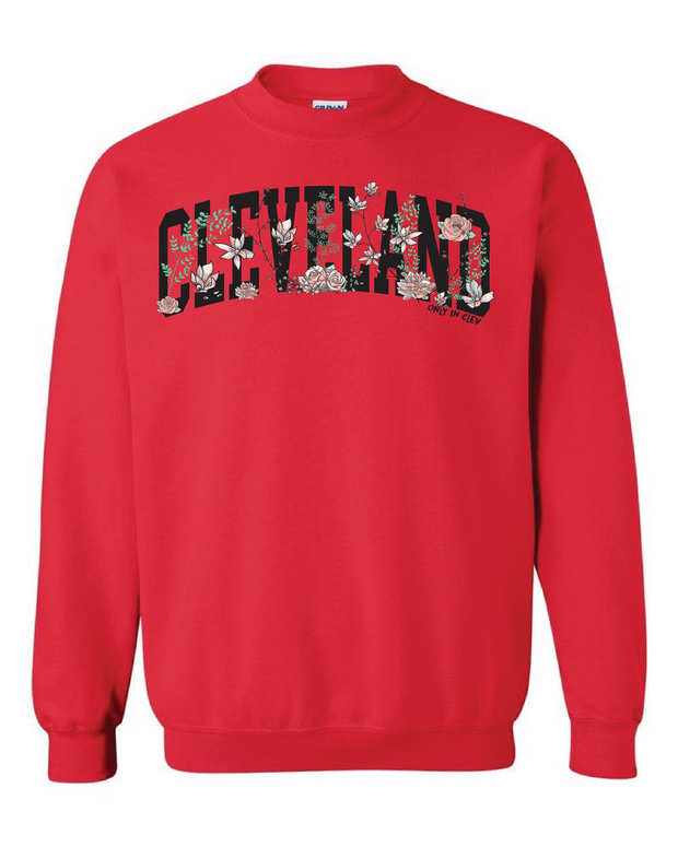 "Flowering Script Cleveland" on Red