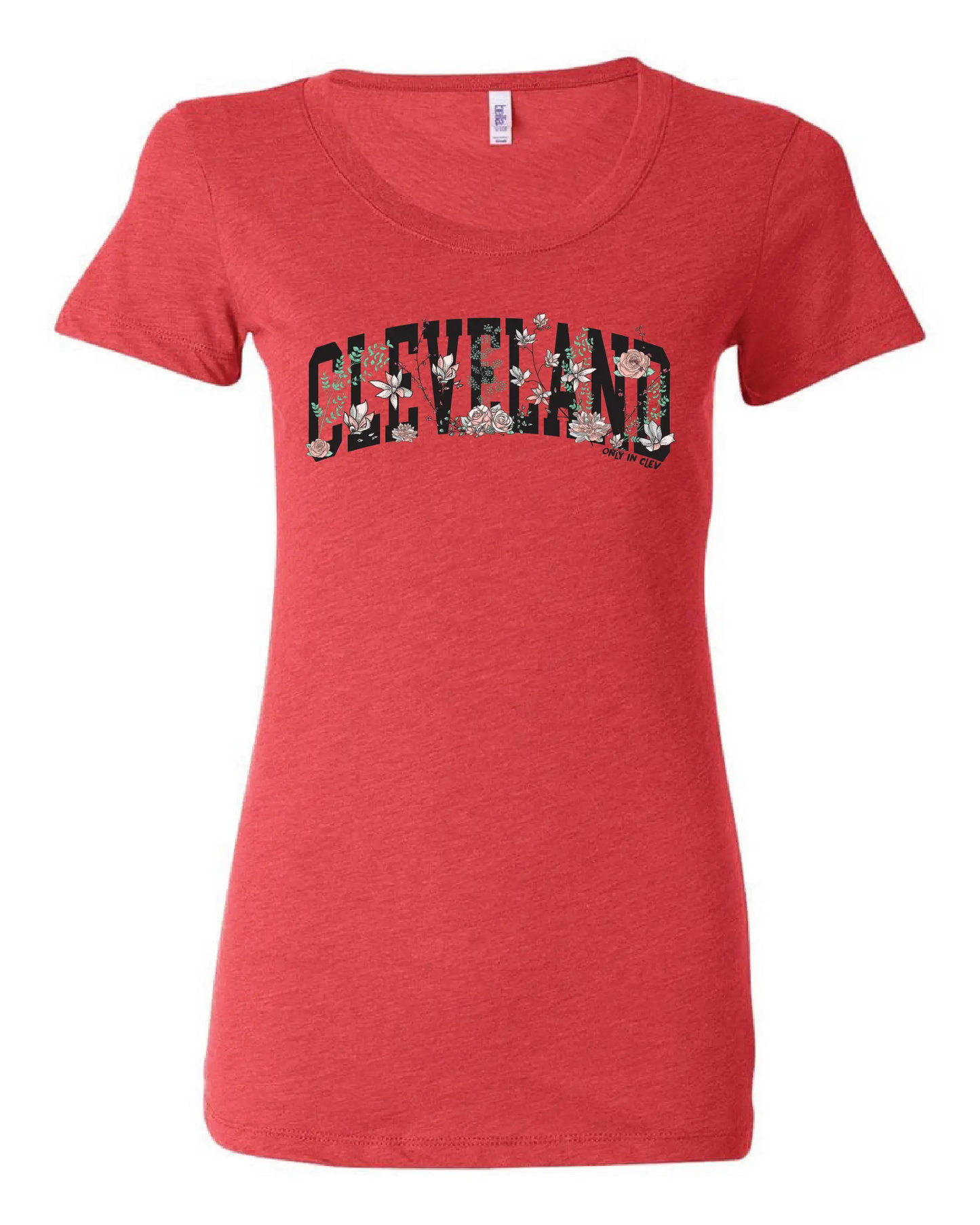 "Flowering Script Cleveland" on Red - Only in Clev 2XL-Women-s-Short-Sleeve-T-Shirt