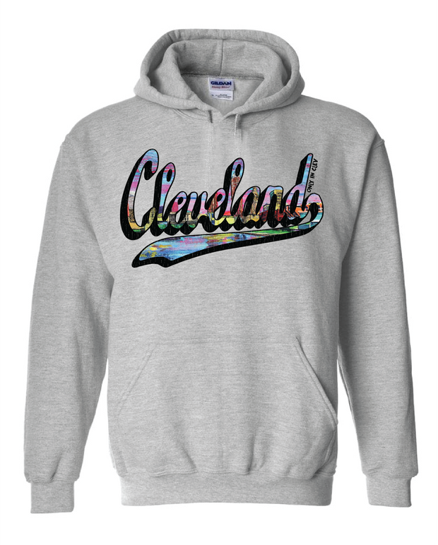 "Script Cleveland" Full Color on Gray.