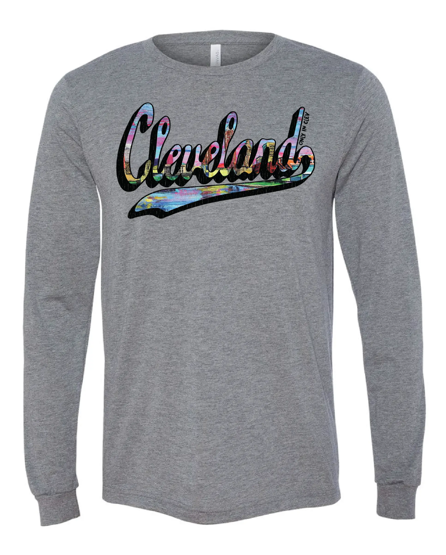 "Script Cleveland" Full Color on Gray. - Only in Clev 3XL-Unisex-Long-Sleeve-T-Shirt