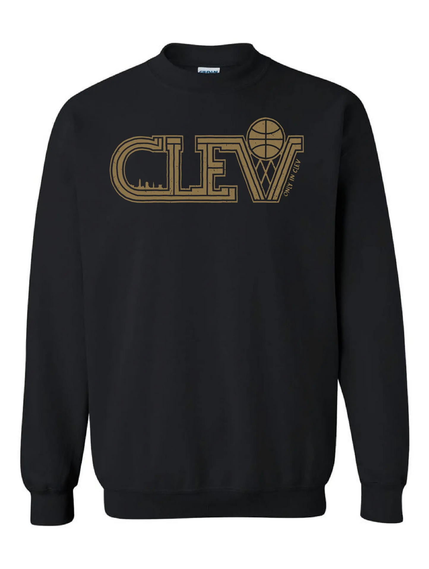 "Clev Skyline Basketball Gold" on Black - Only in Clev 