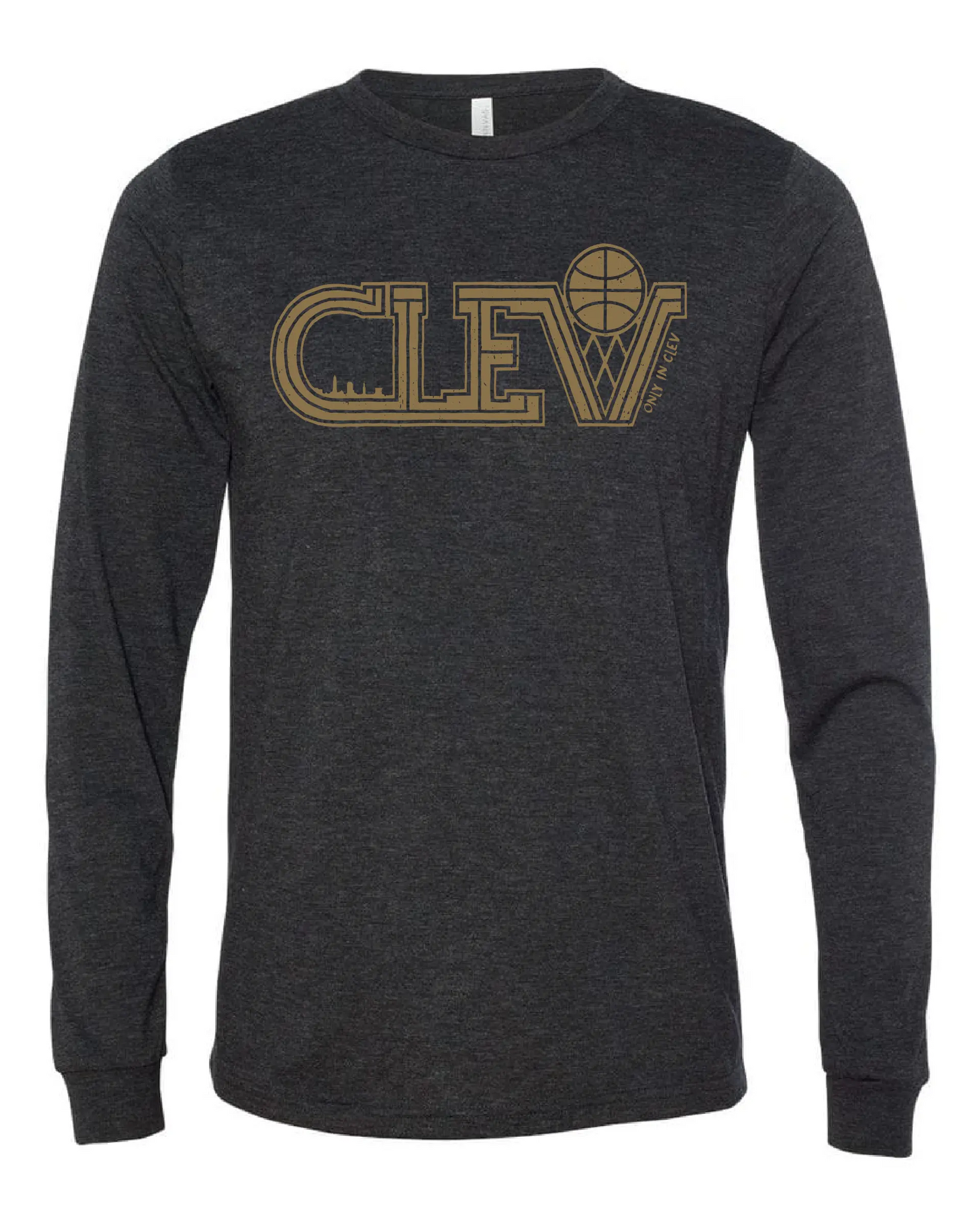 "Clev Skyline Basketball Gold" on Black - Only in Clev 