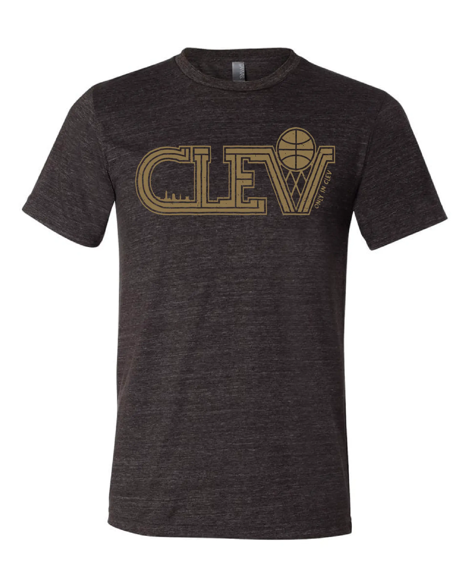 "Clev Skyline Basketball Gold" on Black - Only in Clev 