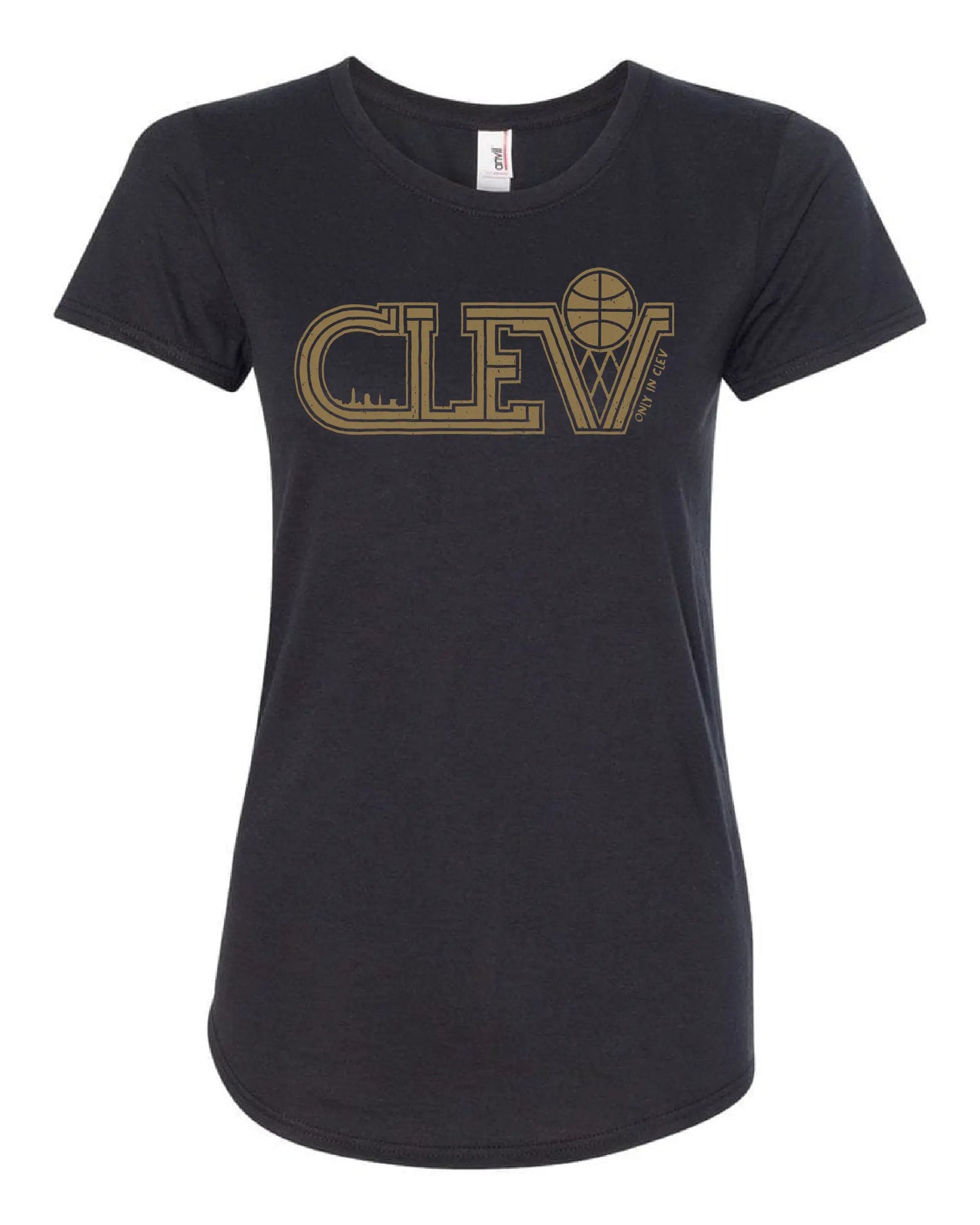 "Clev Skyline Basketball Gold" on Black - Only in Clev 