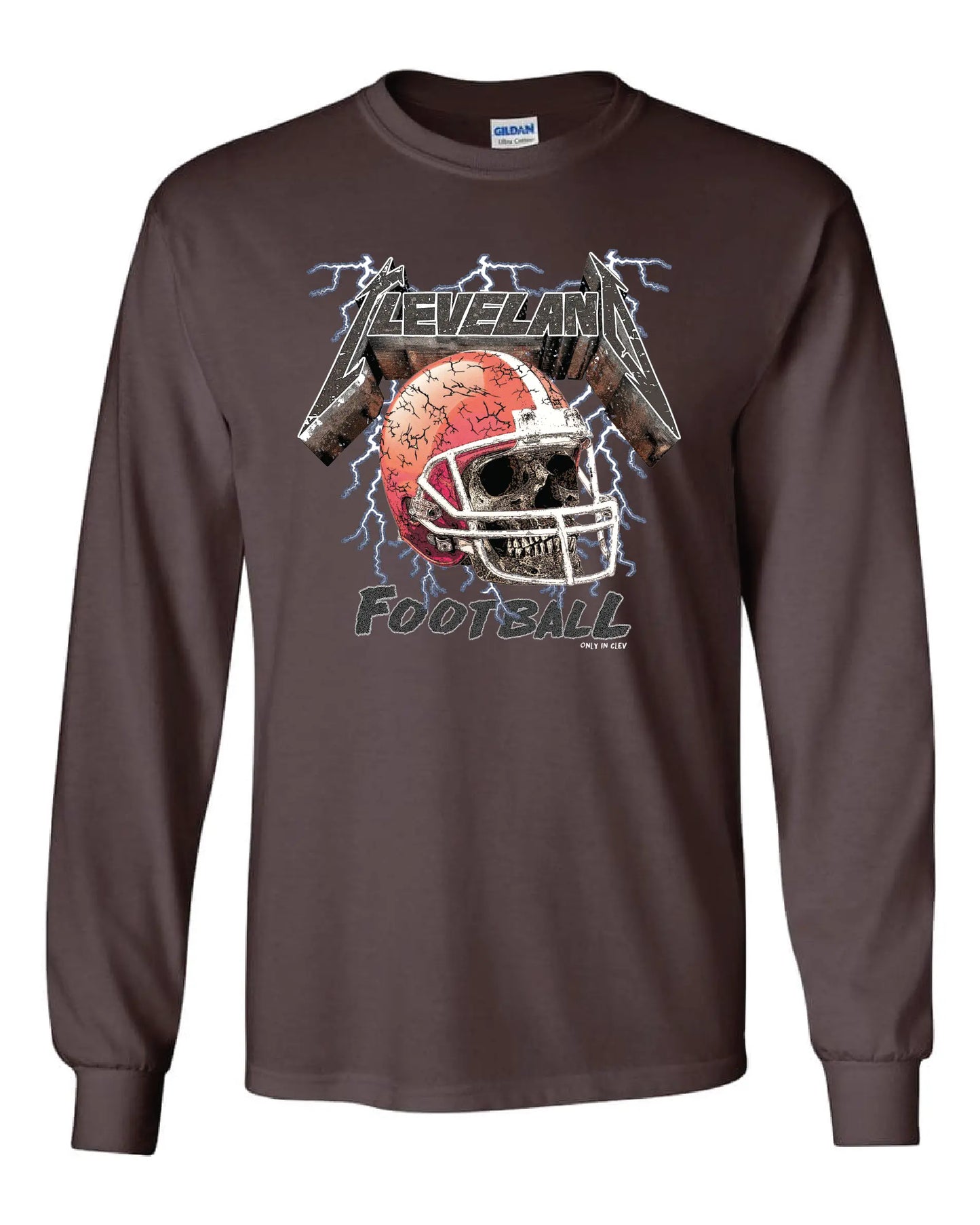 "Cleveland Football Skull" on Brown - Only in Clev 3XL-Unisex-long-sleeve