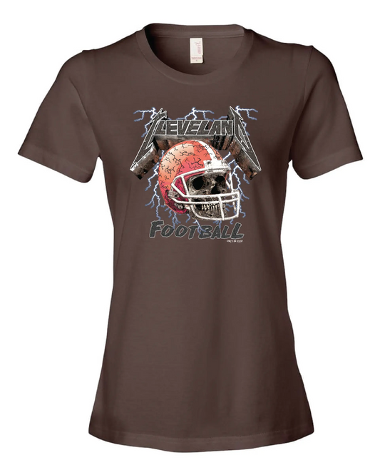 "Cleveland Football Skull" on Brown - Only in Clev 3XL-Women-s-short-sleeve