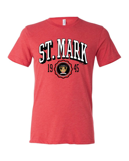 "St. Mark Lions Crest" Design on Red - Only in Clev 3XL-Men-s-Short-Sleeve-T-Shirt