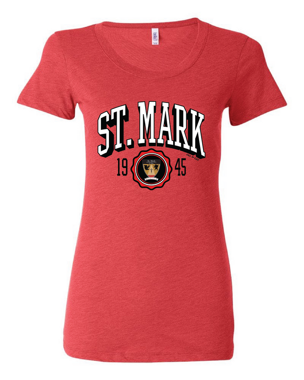 "St. Mark Lions Crest" Design on Red